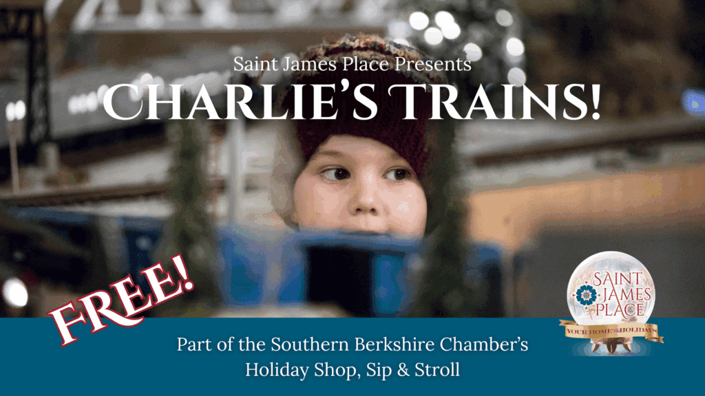 Young boy looks at Charlie's Trains, a winter model train display